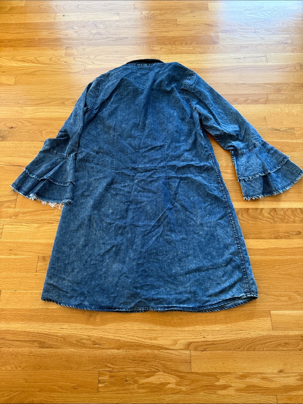 NWT Denim Button-Down Shirt Dress with Ruffle Sleeves - Blue - Picture 6 of 6